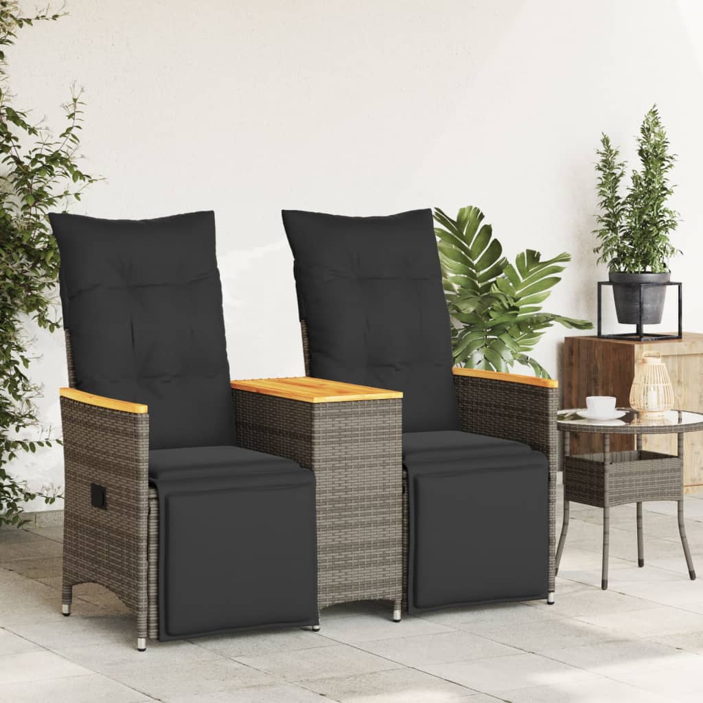 Divano Giardino Reclinabile 2 Posti Tavolino Grigio Polyrattan | homemem39