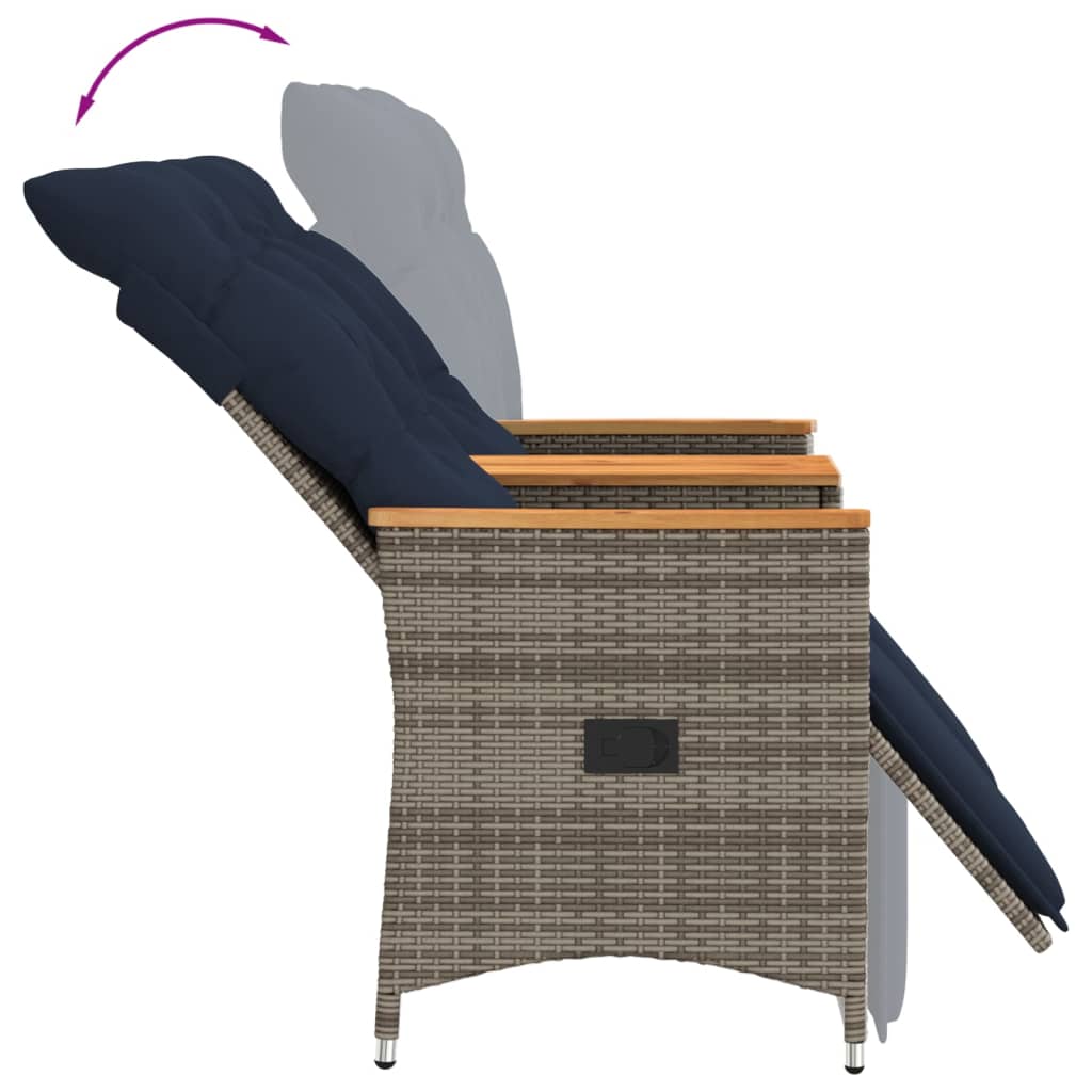 Divano da giardino reclinabile a 2 posti con tavolo grigio in polyrattan | homemem39