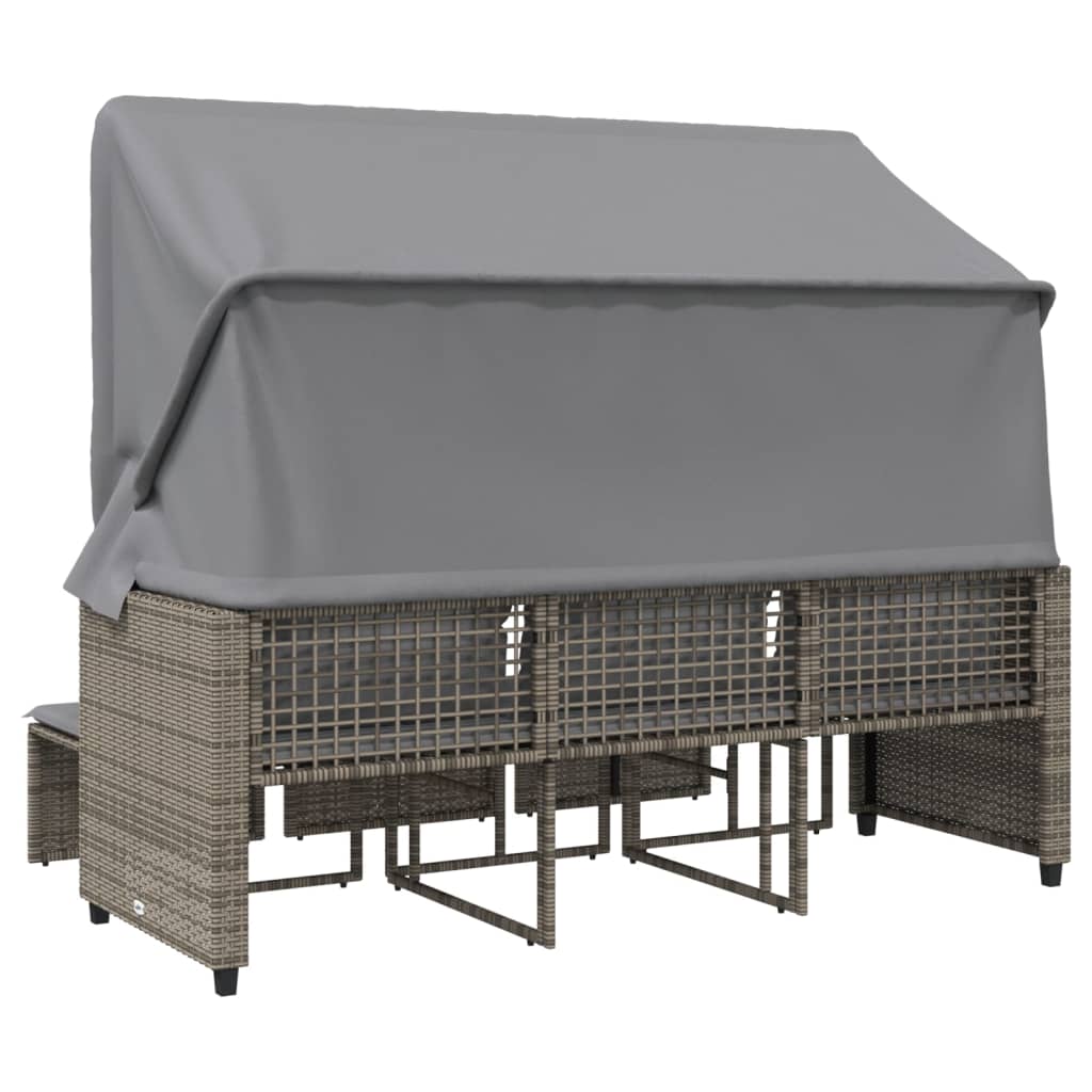 Divano Giardino 3 Posti con Tetto e Sgabelli Grigio Polyrattan | homemem39