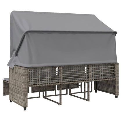 Divano Giardino 3 Posti con Tetto e Sgabelli Grigio Polyrattan | homemem39