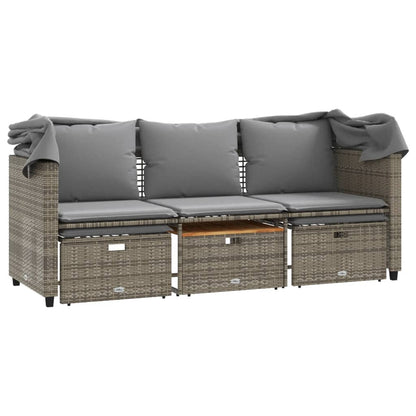 Divano Giardino 3 Posti con Tetto e Sgabelli Grigio Polyrattan | homemem39