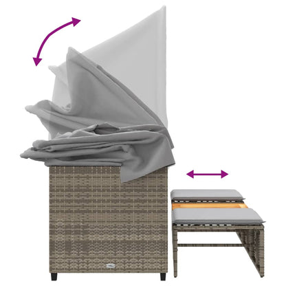 Divano Giardino 3 Posti con Tetto e Sgabelli Grigio Polyrattan | homemem39
