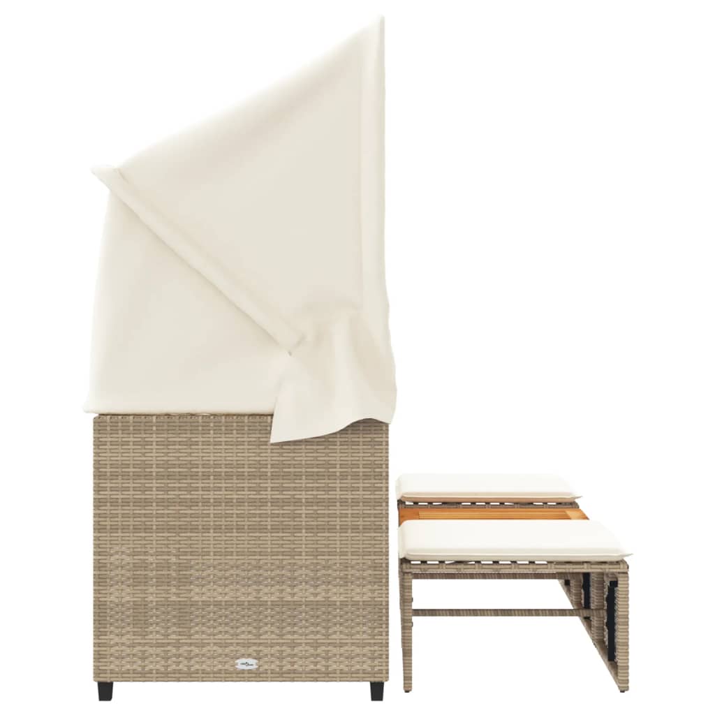 Divano Giardino 3 Posti Baldacchino e Sgabelli Beige Polyrattan | homemem39