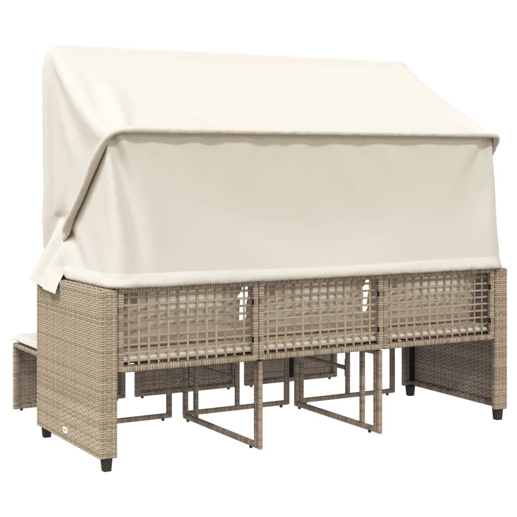 Divano Giardino 3 Posti Baldacchino e Sgabelli Beige Polyrattan | homemem39