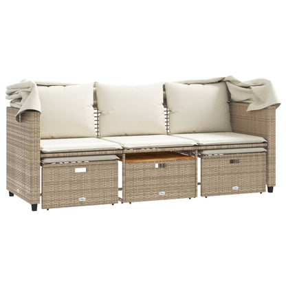 Divano Giardino 3 Posti Baldacchino e Sgabelli Beige Polyrattan | homemem39