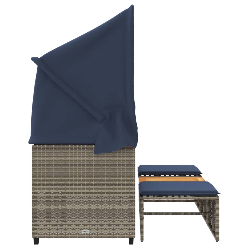 Divano da giardino a 3 posti con baldacchino e sgabelli in Polyrattan Grigio | homemem39