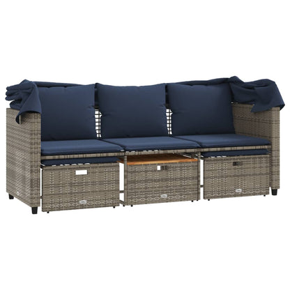 Divano da giardino a 3 posti con baldacchino e sgabelli in Polyrattan Grigio | homemem39