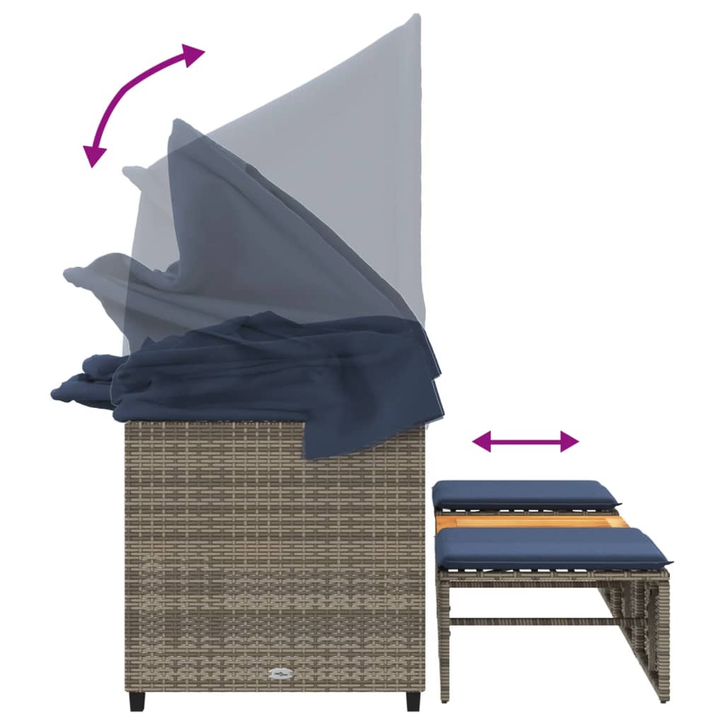 Divano da giardino a 3 posti con baldacchino e sgabelli in Polyrattan Grigio | homemem39