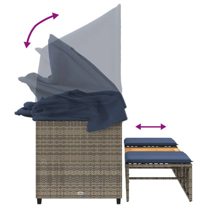 Divano da giardino a 3 posti con baldacchino e sgabelli in Polyrattan Grigio | homemem39