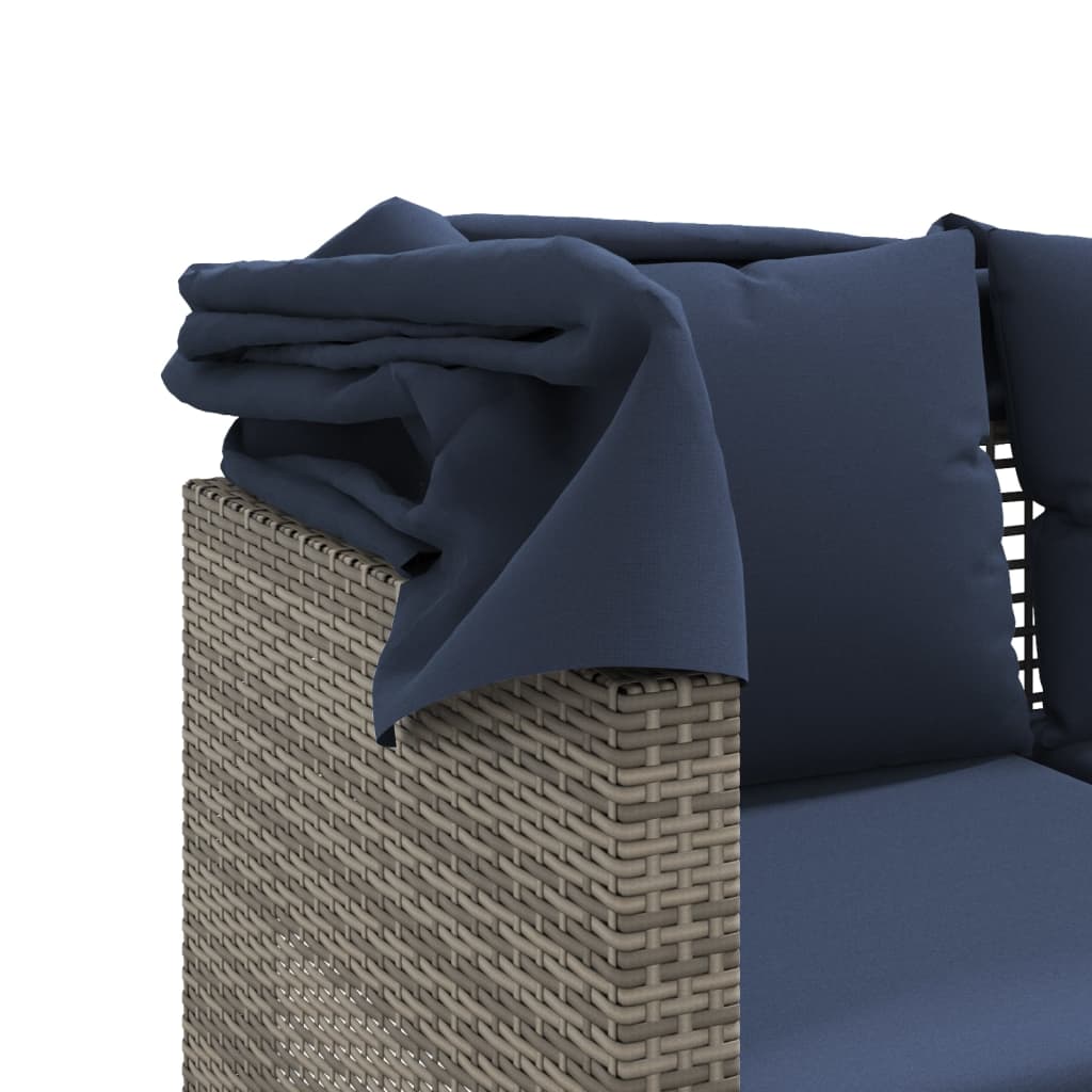 Divano da giardino a 3 posti con baldacchino e sgabelli in Polyrattan Grigio | homemem39
