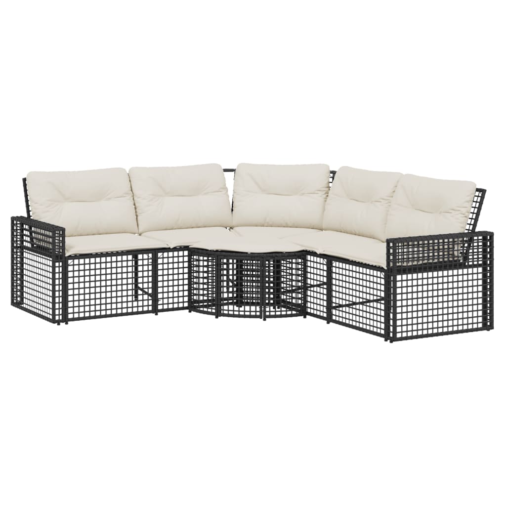 Divano da Giardino a L con Cuscini e Pouf Nero in Polyrattan | homemem39