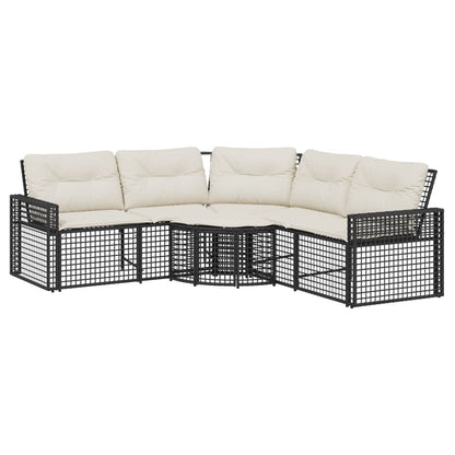 Divano da Giardino a L con Cuscini e Pouf Nero in Polyrattan | homemem39
