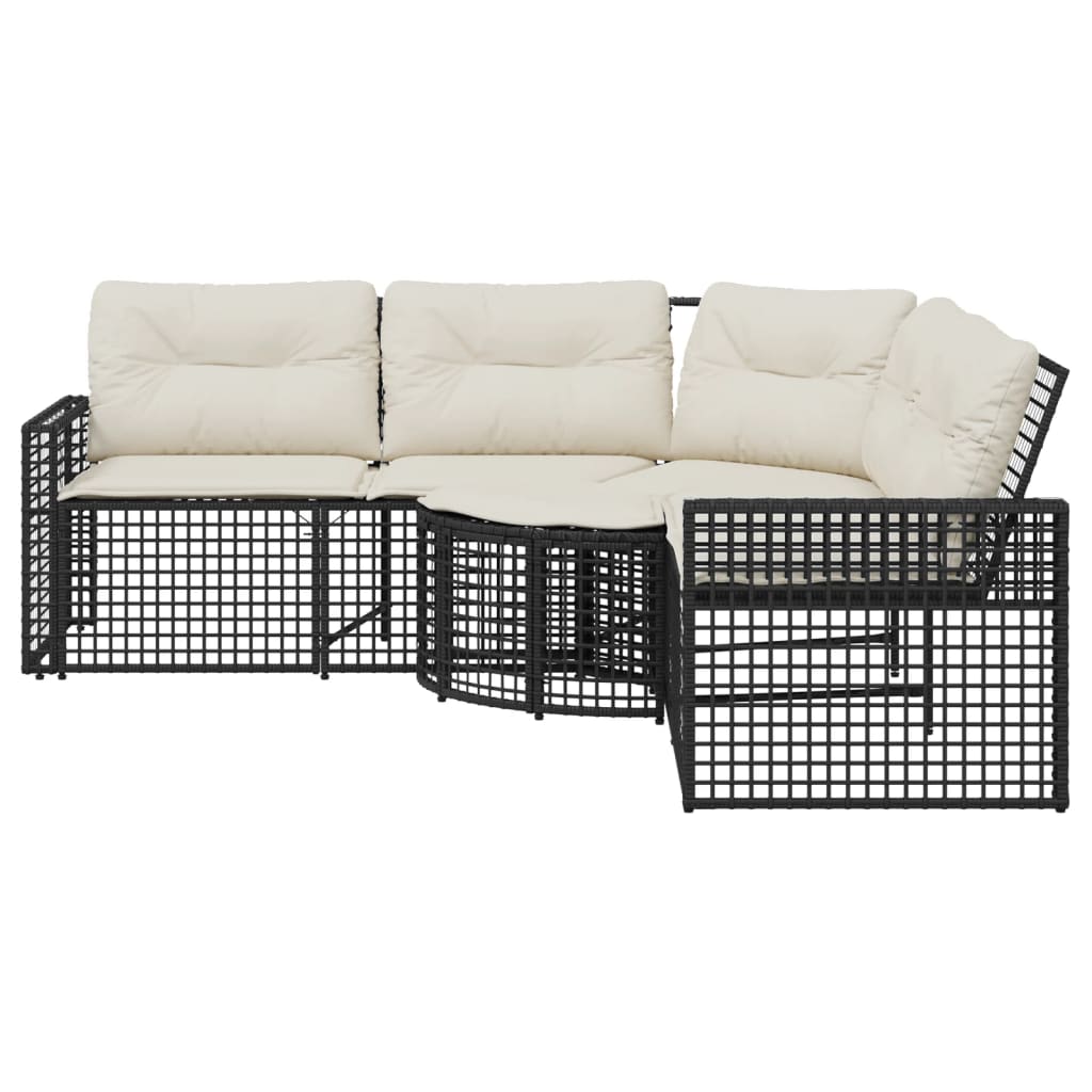 Divano da Giardino a L con Cuscini e Pouf Nero in Polyrattan | homemem39
