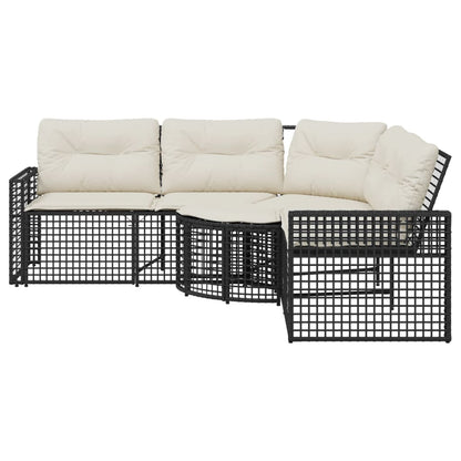 Divano da Giardino a L con Cuscini e Pouf Nero in Polyrattan | homemem39