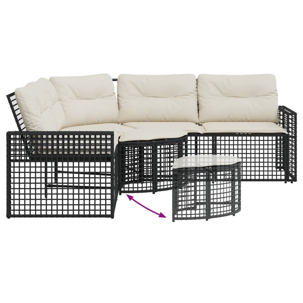 Divano da Giardino a L con Cuscini e Pouf Nero in Polyrattan | homemem39