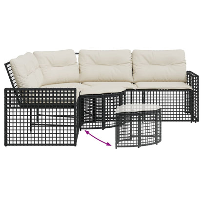 Divano da Giardino a L con Cuscini e Pouf Nero in Polyrattan | homemem39