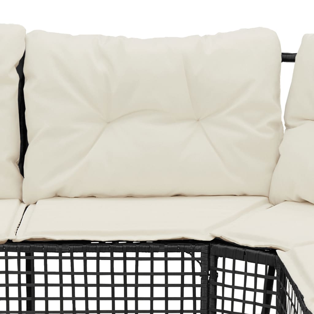 Divano da Giardino a L con Cuscini e Pouf Nero in Polyrattan | homemem39