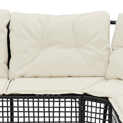 Divano da Giardino a L con Cuscini e Pouf Nero in Polyrattan | homemem39