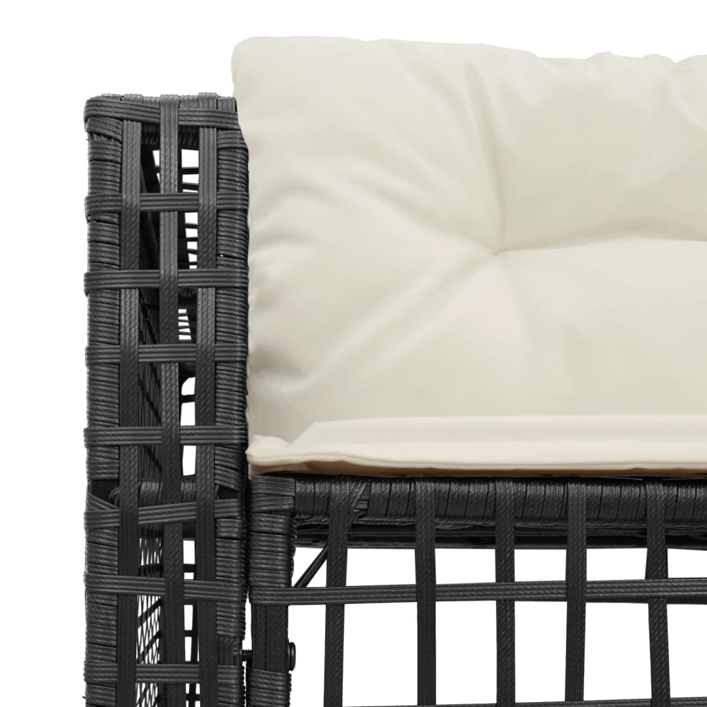 Divano da Giardino a L con Cuscini e Pouf Nero in Polyrattan | homemem39