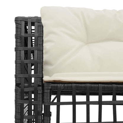 Divano da Giardino a L con Cuscini e Pouf Nero in Polyrattan | homemem39