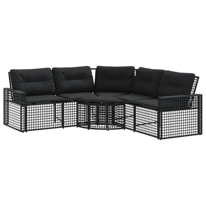 Divano da Giardino a L con Cuscini e Pouf Nero in Polyrattan | homemem39