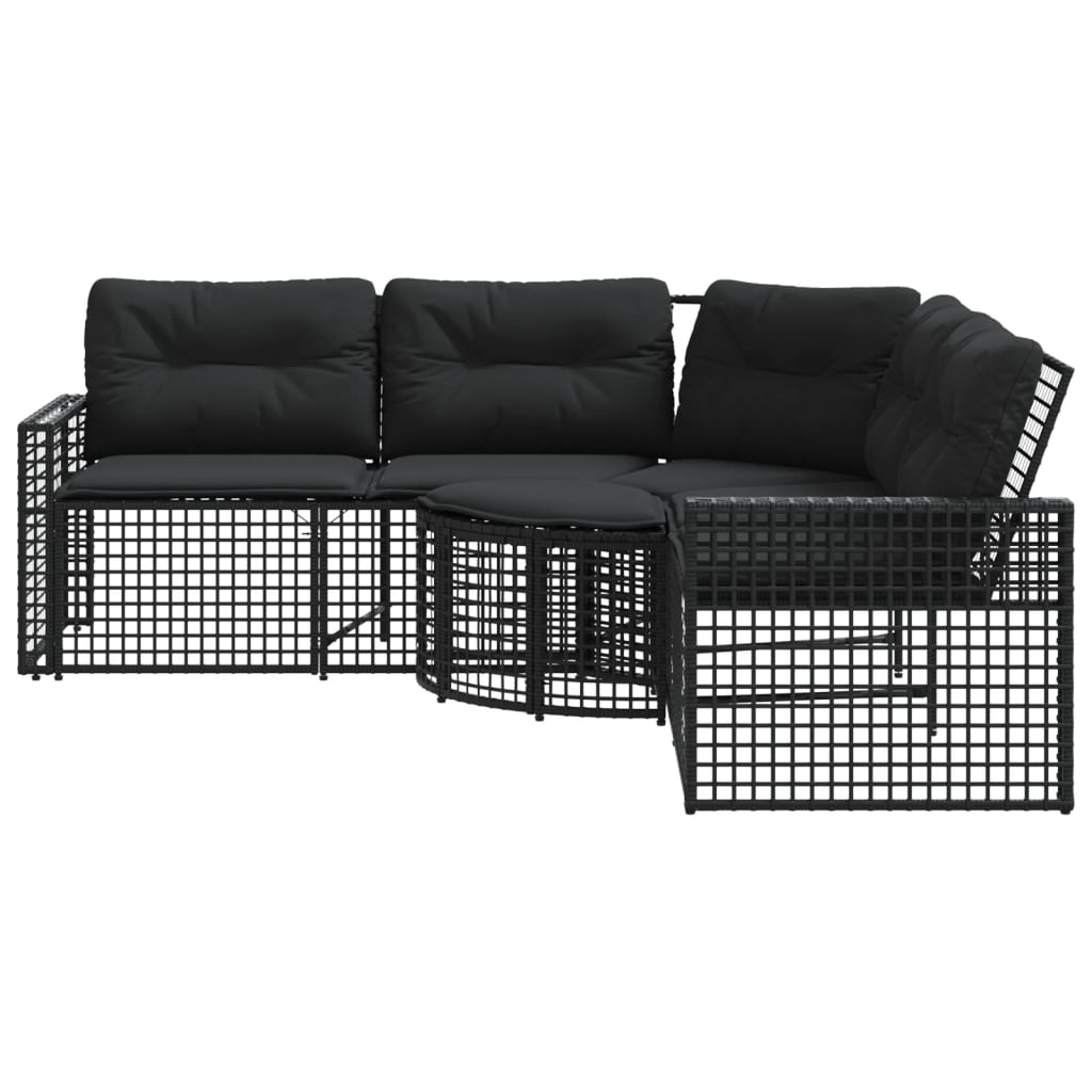 Divano da Giardino a L con Cuscini e Pouf Nero in Polyrattan | homemem39