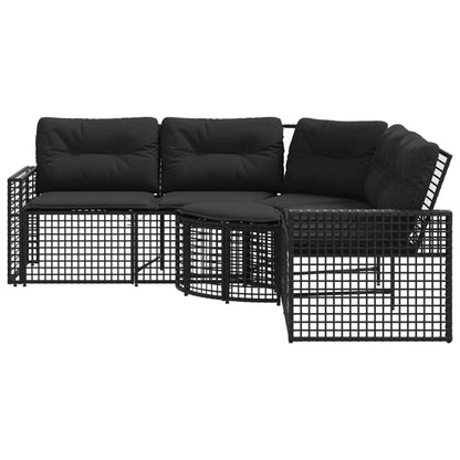 Divano da Giardino a L con Cuscini e Pouf Nero in Polyrattan | homemem39