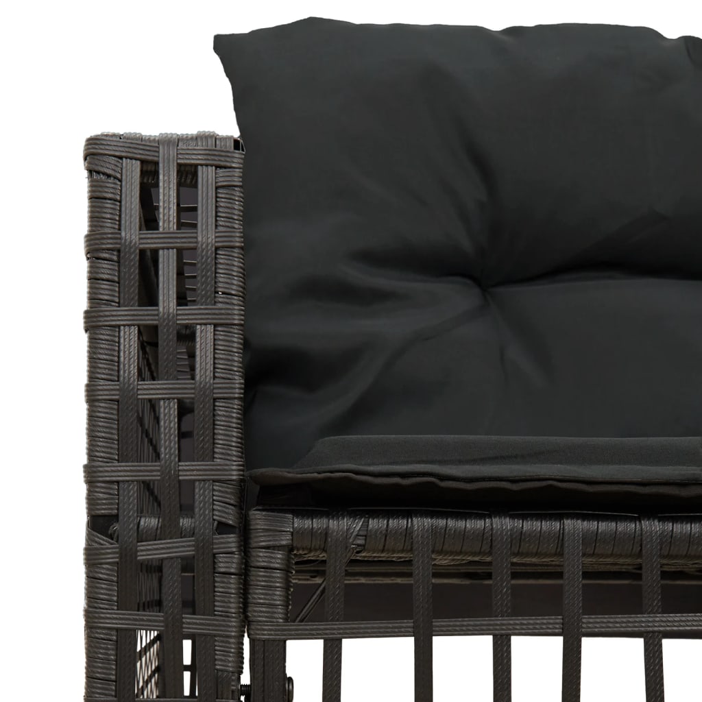 Divano da Giardino a L con Cuscini e Pouf Nero in Polyrattan | homemem39