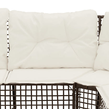 Divano da Giardino a L con Cuscini e Pouf Marrone in Polyrattan | homemem39