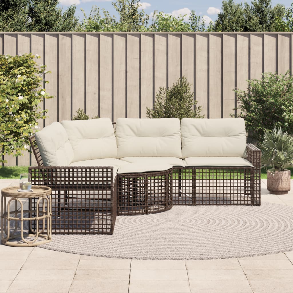 Divano da Giardino a L con Cuscini e Pouf Marrone in Polyrattan | homemem39