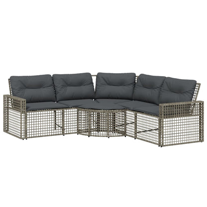 Divano da Giardino a L con Cuscini e Pouf Grigio in Polyrattan | homemem39