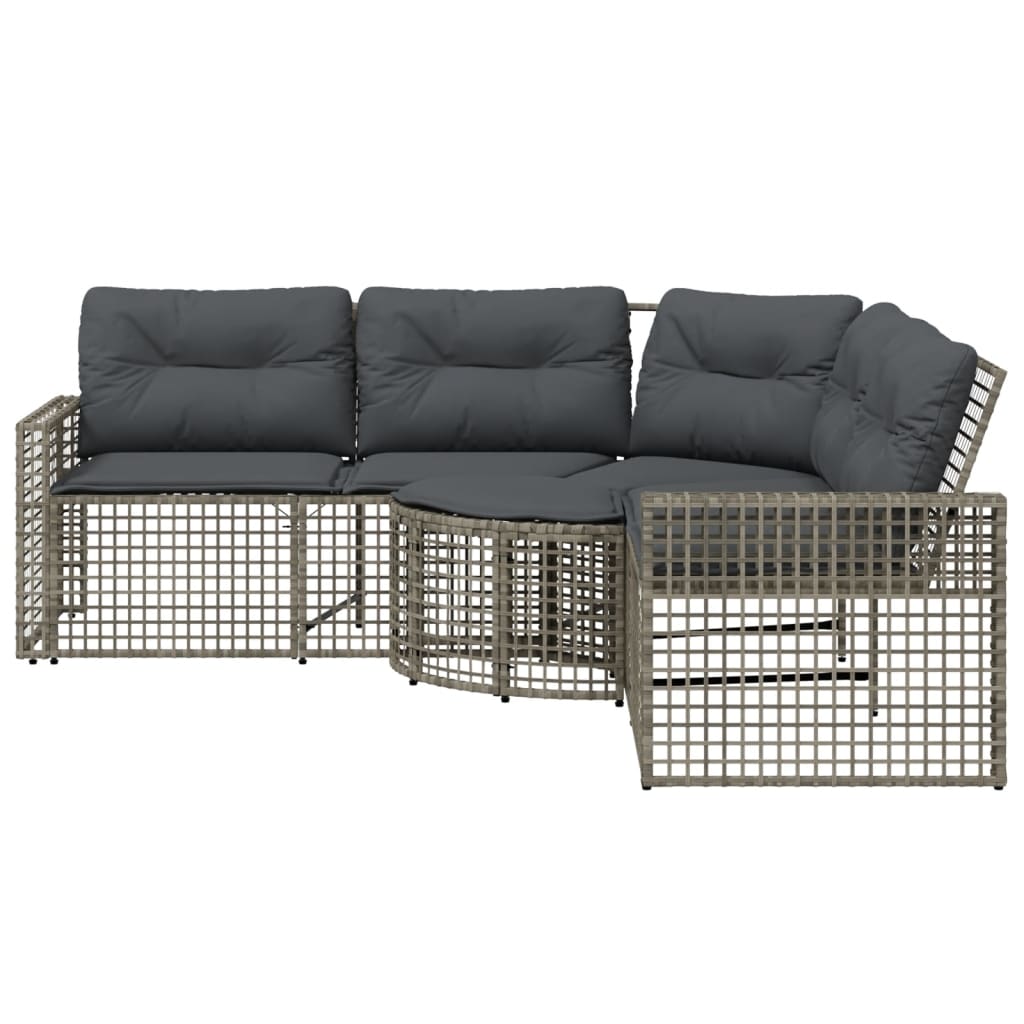 Divano da Giardino a L con Cuscini e Pouf Grigio in Polyrattan | homemem39