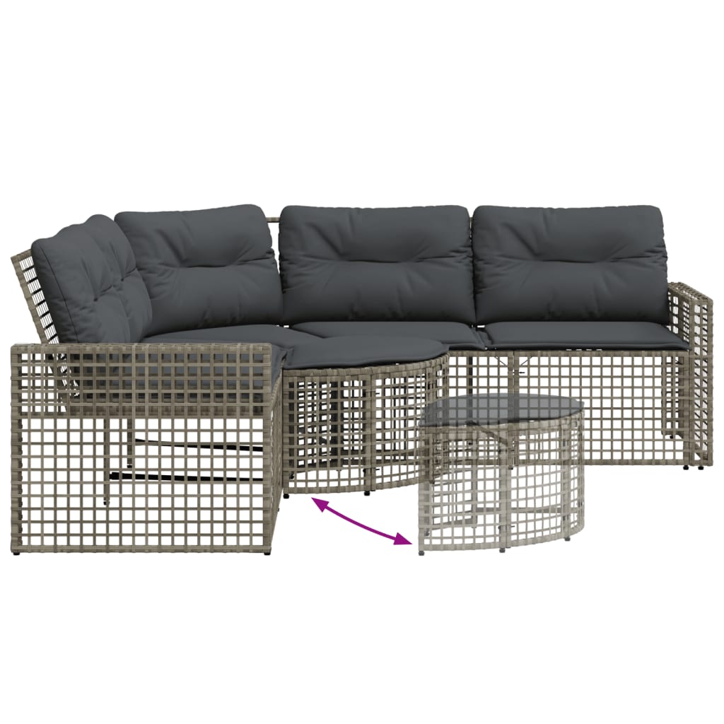Divano da Giardino a L con Cuscini e Pouf Grigio in Polyrattan | homemem39