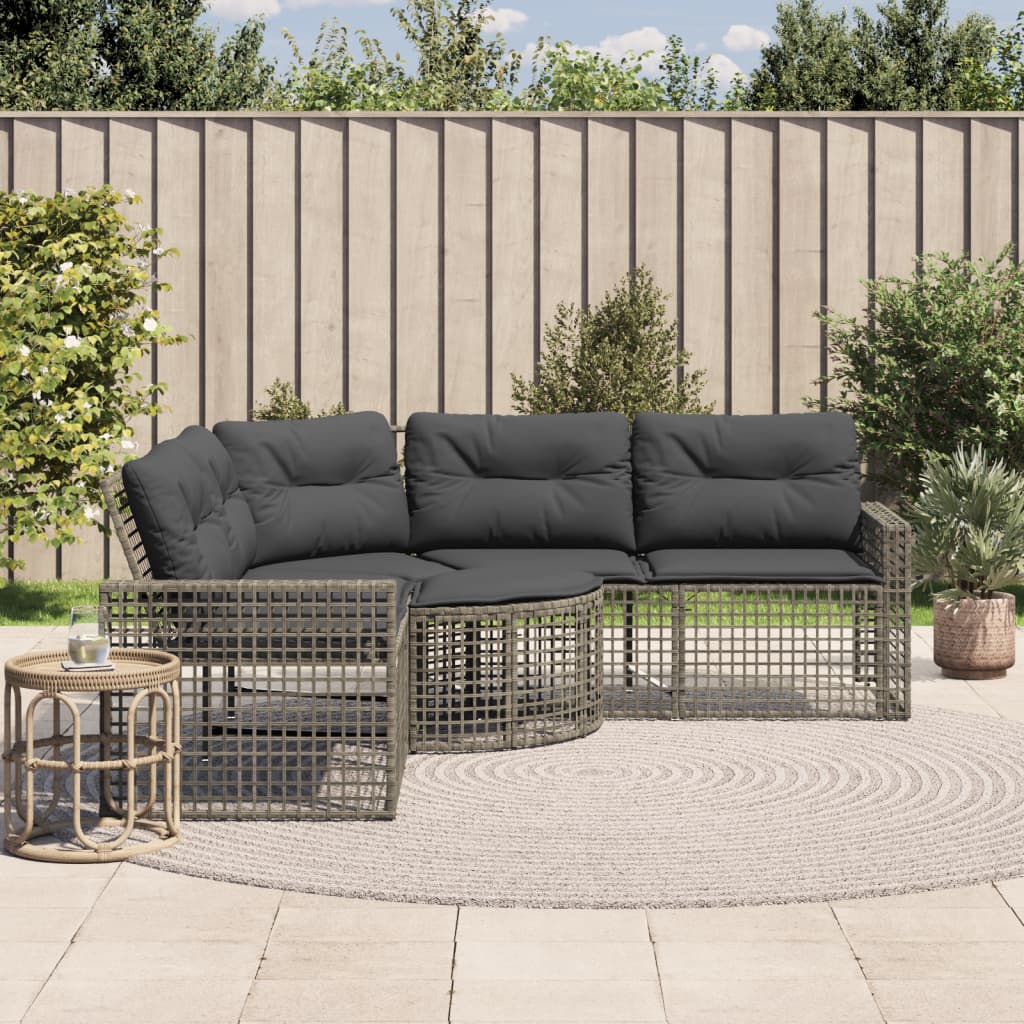Divano da Giardino a L con Cuscini e Pouf Grigio in Polyrattan | homemem39