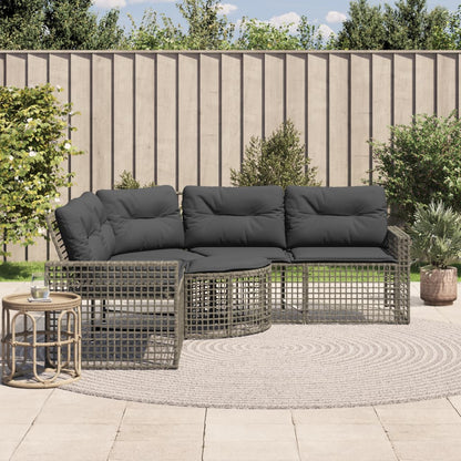 Divano da Giardino a L con Cuscini e Pouf Grigio in Polyrattan | homemem39
