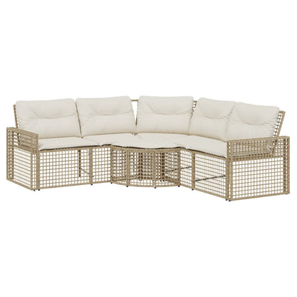 Divano da Giardino a L con Cuscini e Pouf Beige in Polyrattan | homemem39