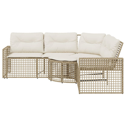 Divano da Giardino a L con Cuscini e Pouf Beige in Polyrattan | homemem39