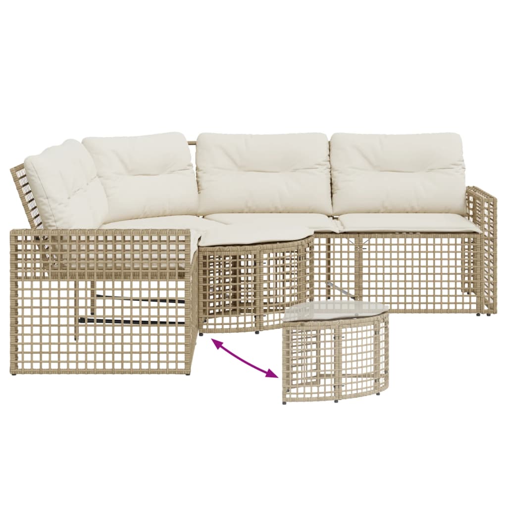 Divano da Giardino a L con Cuscini e Pouf Beige in Polyrattan | homemem39