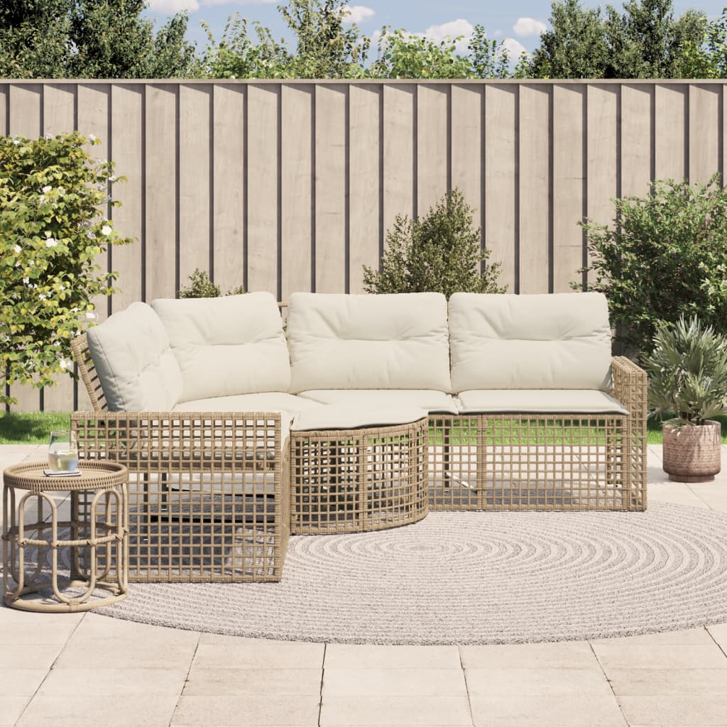 Divano da Giardino a L con Cuscini e Pouf Beige in Polyrattan | homemem39