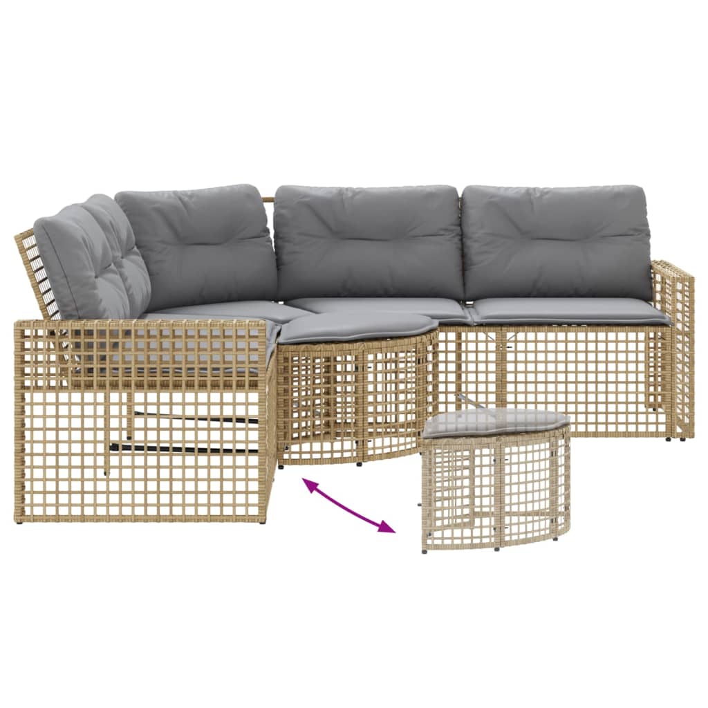 Divano da Giardino a L con Cuscini e Pouf Beige in Polyrattan | homemem39