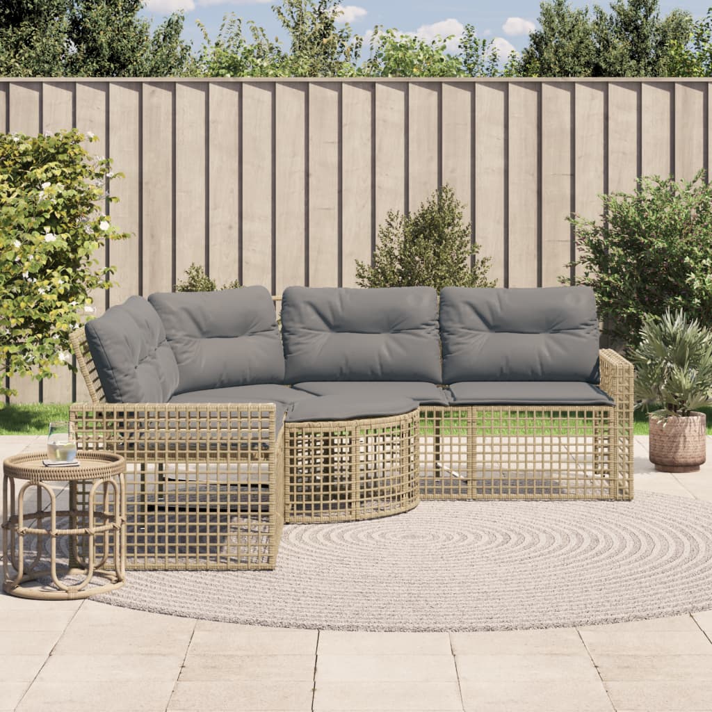 Divano da Giardino a L con Cuscini e Pouf Beige in Polyrattan | homemem39