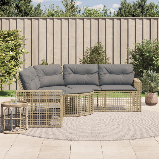Divano da Giardino a L con Cuscini e Pouf Beige in Polyrattan | homemem39