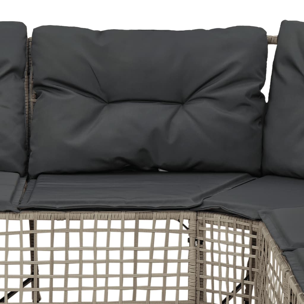 Divano da Giardino a L Cuscini e Pouf Grigio Chiaro Polyrattan | homemem39