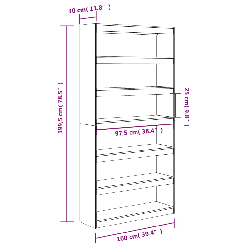 Libreria/Divisorio 100x30x199,5 cm in Legno Massello di Pino | homemem39