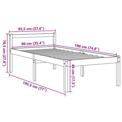 Letto per Anziani Marrone Cera 90x190 cm Legno Massello di Pino