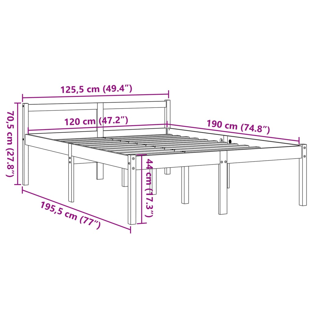 Letto per Anziani Marrone Cera 120x190cm Legno Massello di Pino