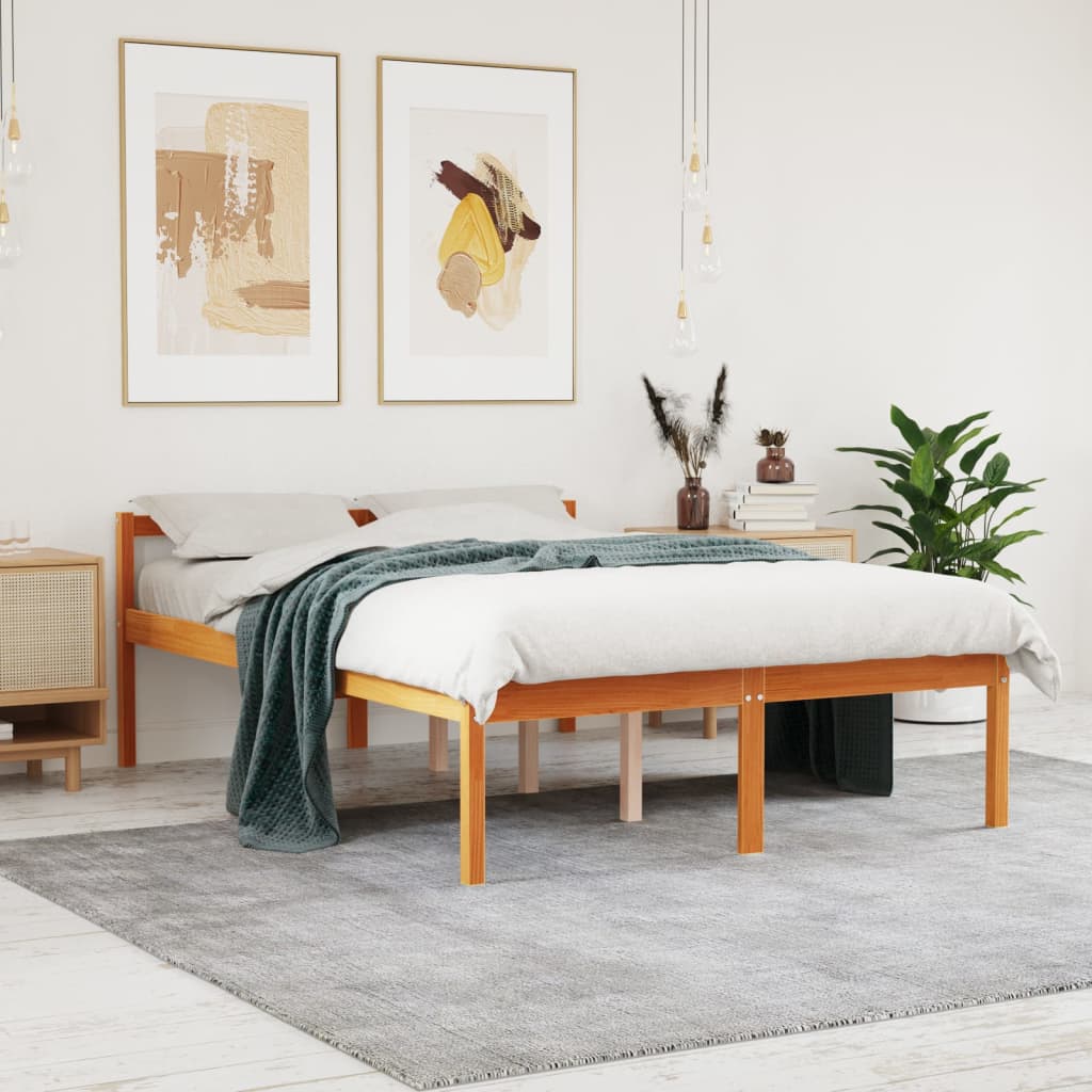 Letto per Anziani Marrone Cera 135x190 cm Legno Massello Pino - homemem39