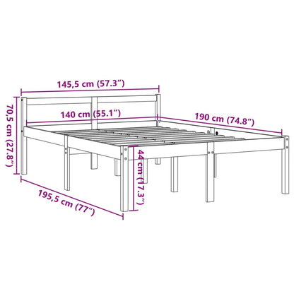Letto per Anziani Marrone Cera 140x190 cm Legno Massello Pino
