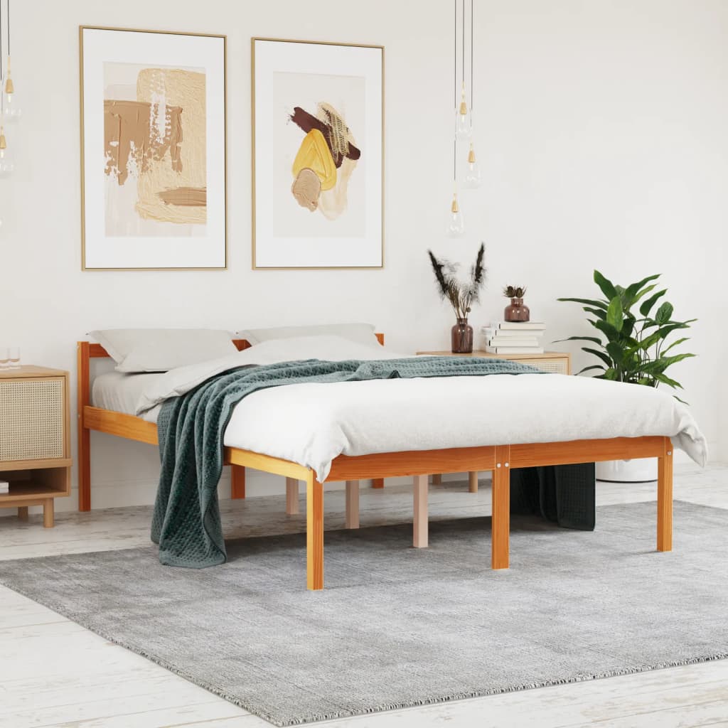 Letto per Anziani Marrone Cera 140x200cm Legno Massello di Pino