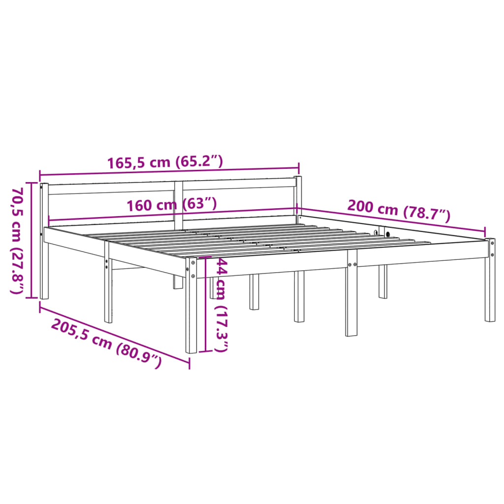 Letto per Anziani Marrone Cera 160x200cm Legno Massello di Pino - homemem39
